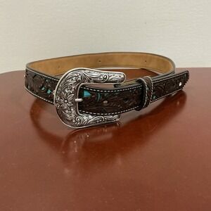 Elegant Silver and Brown Western Belt